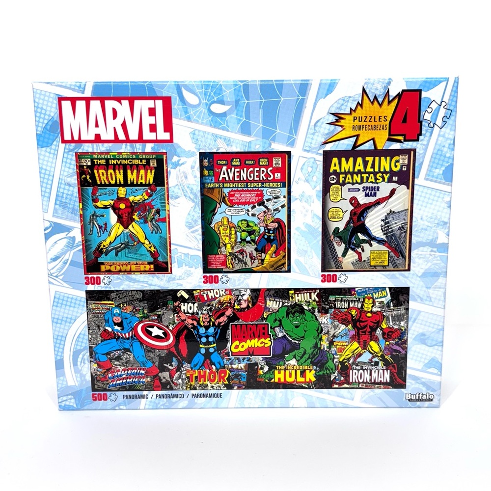 Buffalo Marvel 4 In 1 Comic Puzzle Set 300 Pieces & 500 New Sealed Nwt Nib